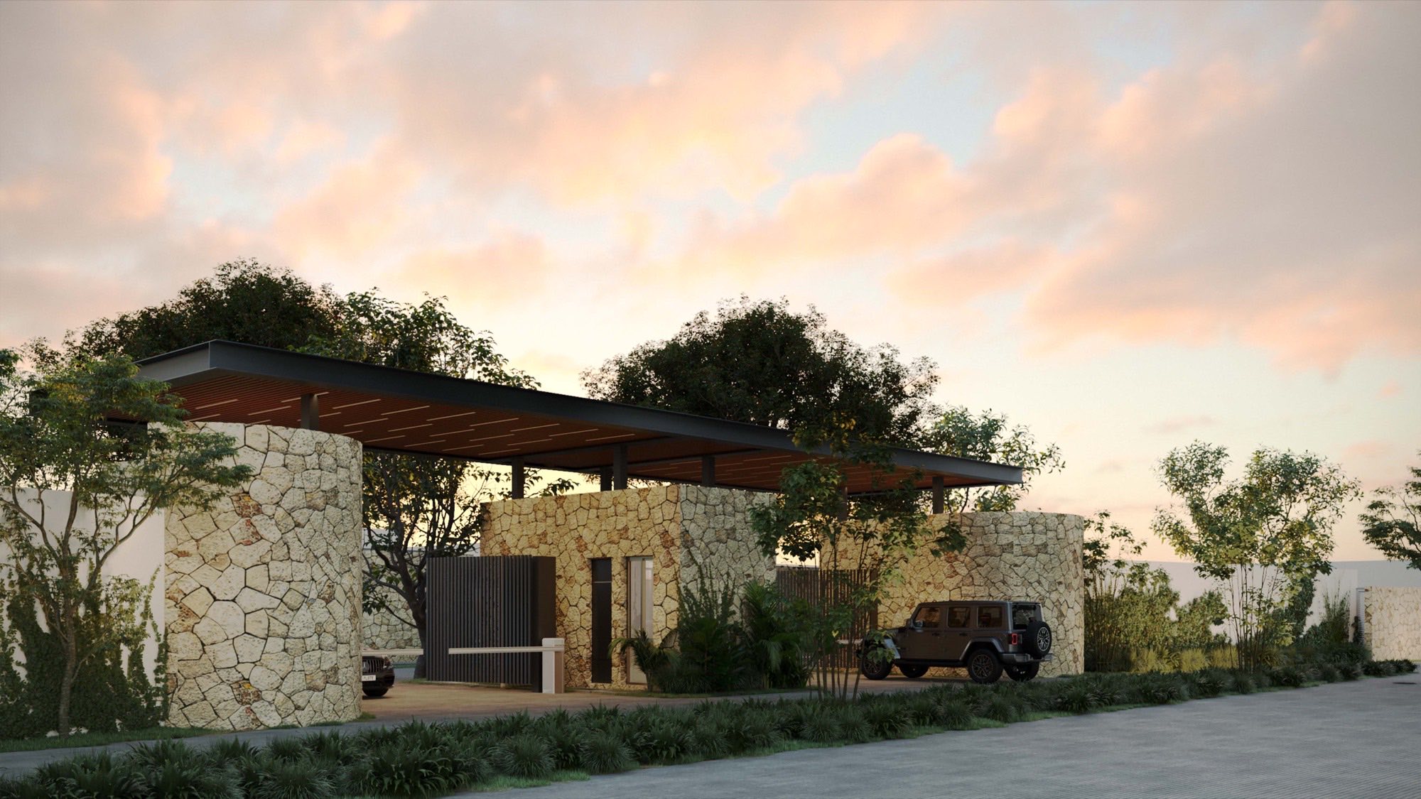 Render del acceso al atardecer