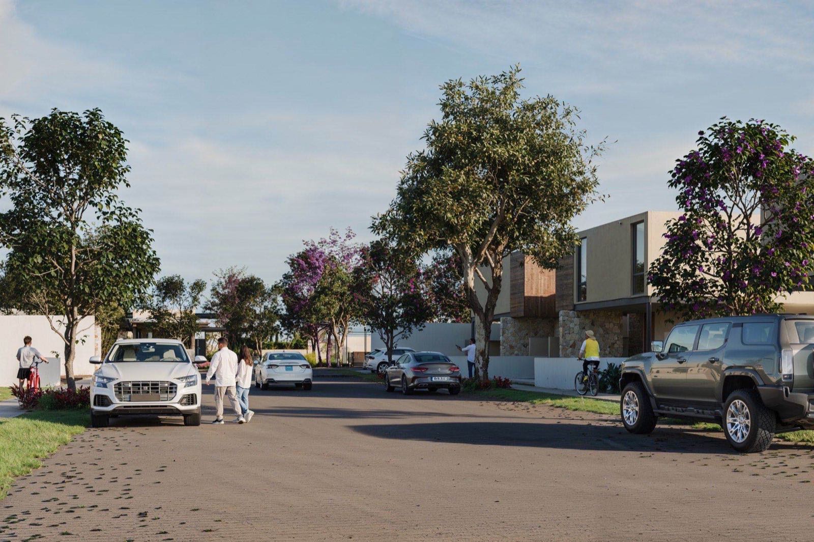 Render de la calle principal de Sakilá con casas construidas